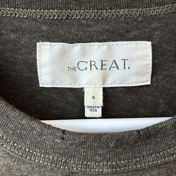 The Great Skirt sleeve T-shirt dark green olive 0 ruffles distressed hems - Picture 3 of 6